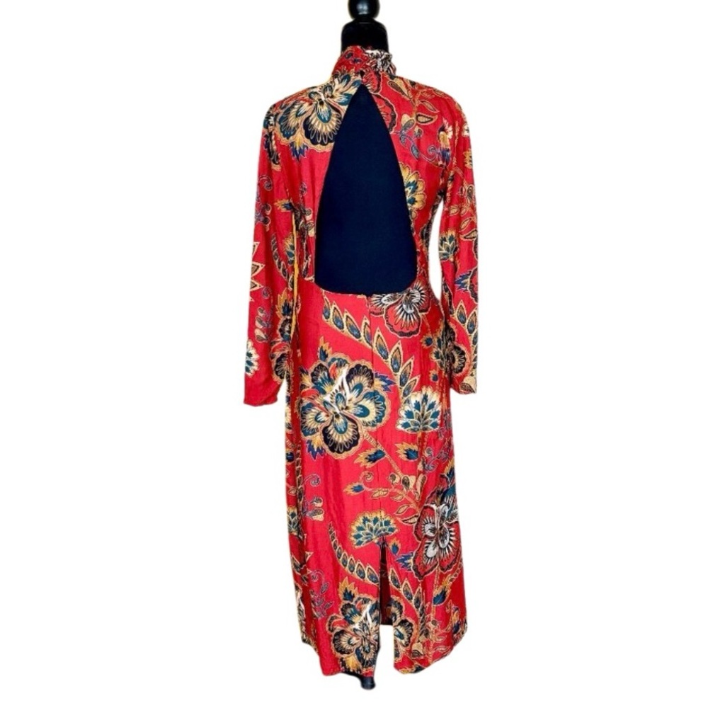 FARM Rio Red Blue Parrot Floral Cutout Midi Dress Long Sleeve Size M - Picture 6 of 16